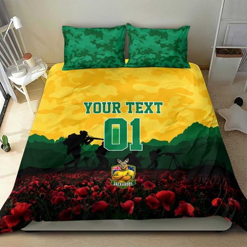 Personalized Australian Jackaroos ANZAC Bedding Set Poppy Field Soldiers Silhouette Sunset Commemorative Design