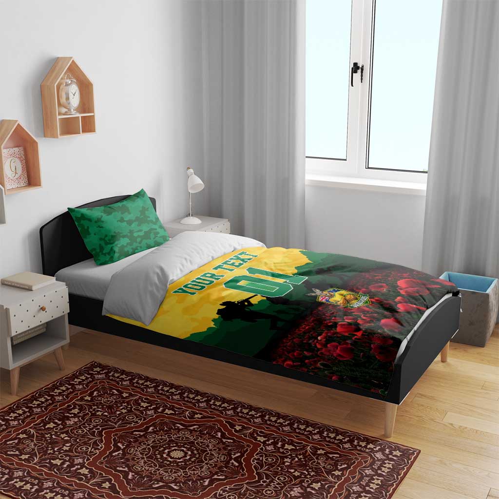Personalized Australian Jackaroos ANZAC Bedding Set Poppy Field Soldiers Silhouette Sunset Commemorative Design