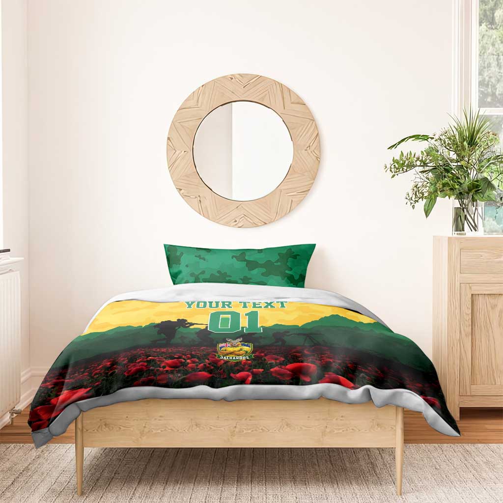 Personalized Australian Jackaroos ANZAC Bedding Set Poppy Field Soldiers Silhouette Sunset Commemorative Design