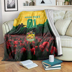 Personalized Australian Jackaroos ANZAC Blanket Poppy Field Soldiers Silhouette Sunset Commemorative Design