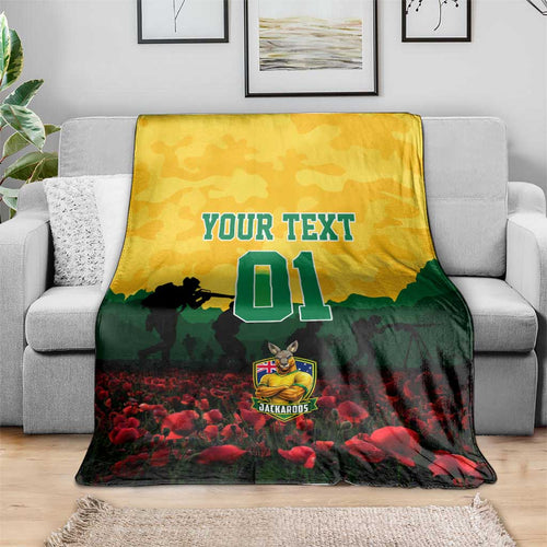 Personalized Australian Jackaroos ANZAC Blanket Poppy Field Soldiers Silhouette Sunset Commemorative Design