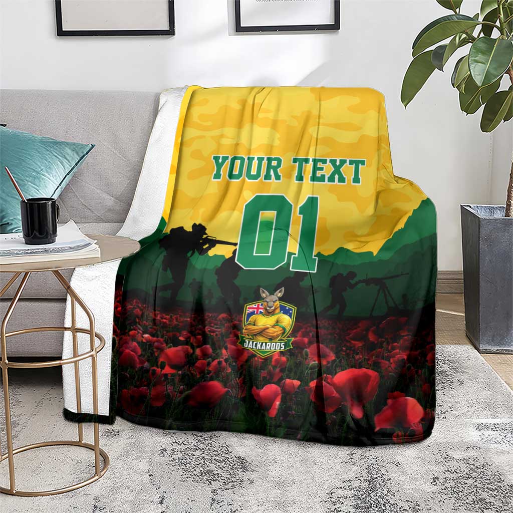 Personalized Australian Jackaroos ANZAC Blanket Poppy Field Soldiers Silhouette Sunset Commemorative Design