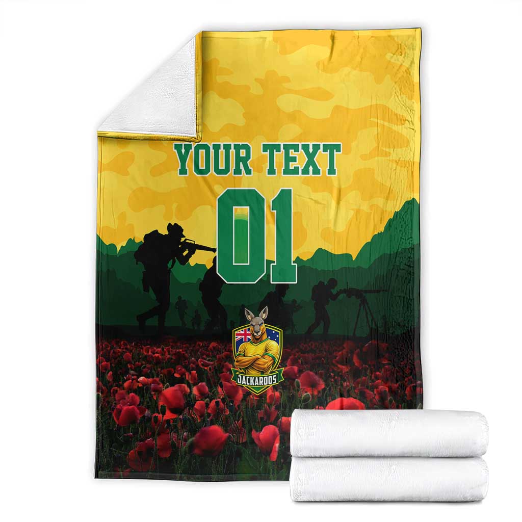 Personalized Australian Jackaroos ANZAC Blanket Poppy Field Soldiers Silhouette Sunset Commemorative Design