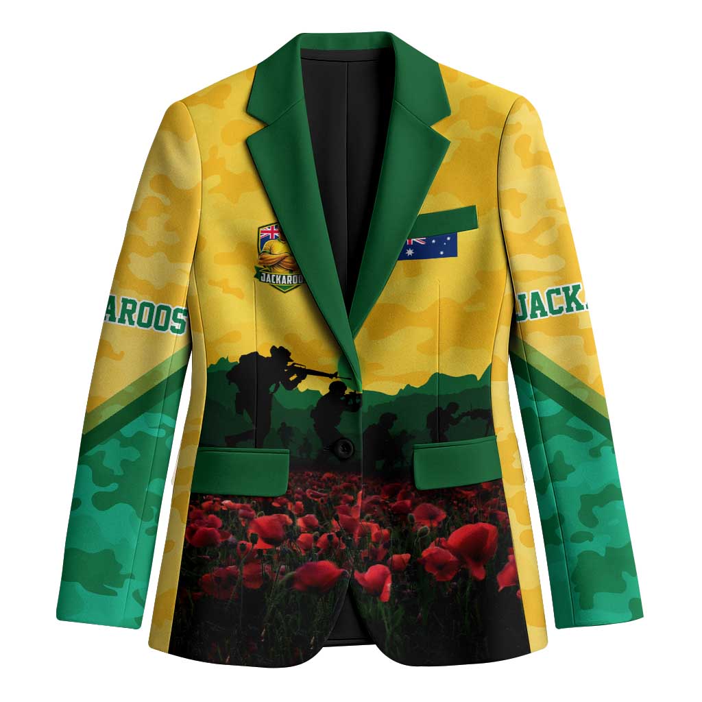 Personalized Australian Jackaroos ANZAC Blazer Poppy Field Soldiers Silhouette Sunset Commemorative Design