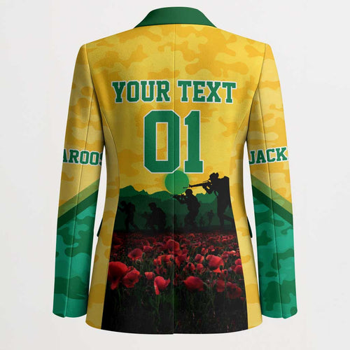 Personalized Australian Jackaroos ANZAC Blazer Poppy Field Soldiers Silhouette Sunset Commemorative Design