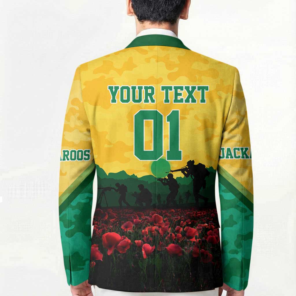 Personalized Australian Jackaroos ANZAC Blazer Poppy Field Soldiers Silhouette Sunset Commemorative Design