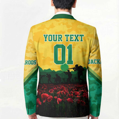 Personalized Australian Jackaroos ANZAC Blazer Poppy Field Soldiers Silhouette Sunset Commemorative Design
