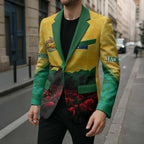 Personalized Australian Jackaroos ANZAC Blazer Poppy Field Soldiers Silhouette Sunset Commemorative Design