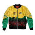 Personalized Australian Jackaroos ANZAC Bomber Jacket Poppy Field Soldiers Silhouette Sunset Commemorative Design