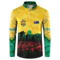 Personalized Australian Jackaroos ANZAC Button Sweatshirt Poppy Field Soldiers Silhouette Sunset Commemorative Design