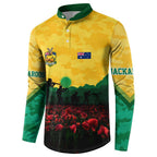 Personalized Australian Jackaroos ANZAC Button Sweatshirt Poppy Field Soldiers Silhouette Sunset Commemorative Design