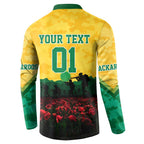 Personalized Australian Jackaroos ANZAC Button Sweatshirt Poppy Field Soldiers Silhouette Sunset Commemorative Design