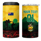 Personalized Australian Jackaroos ANZAC 4 in 1 Can Cooler Tumbler Poppy Field Soldiers Silhouette Sunset Commemorative Design