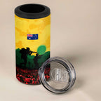 Personalized Australian Jackaroos ANZAC 4 in 1 Can Cooler Tumbler Poppy Field Soldiers Silhouette Sunset Commemorative Design
