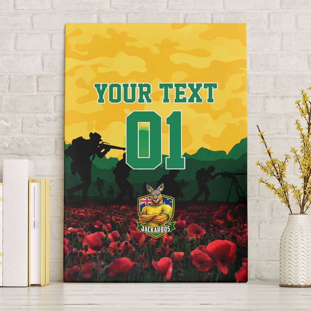 Personalized Australian Jackaroos ANZAC Canvas Wall Art Poppy Field Soldiers Silhouette Sunset Commemorative Design