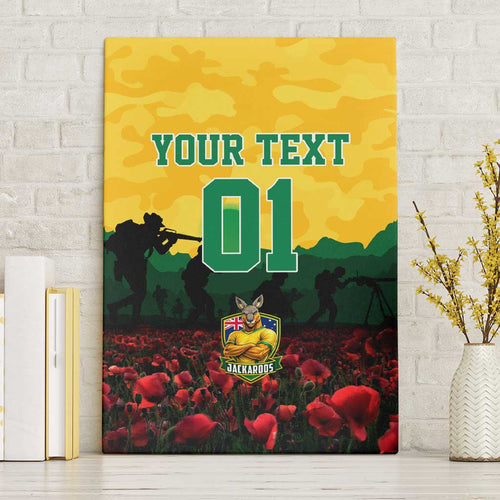Personalized Australian Jackaroos ANZAC Canvas Wall Art Poppy Field Soldiers Silhouette Sunset Commemorative Design