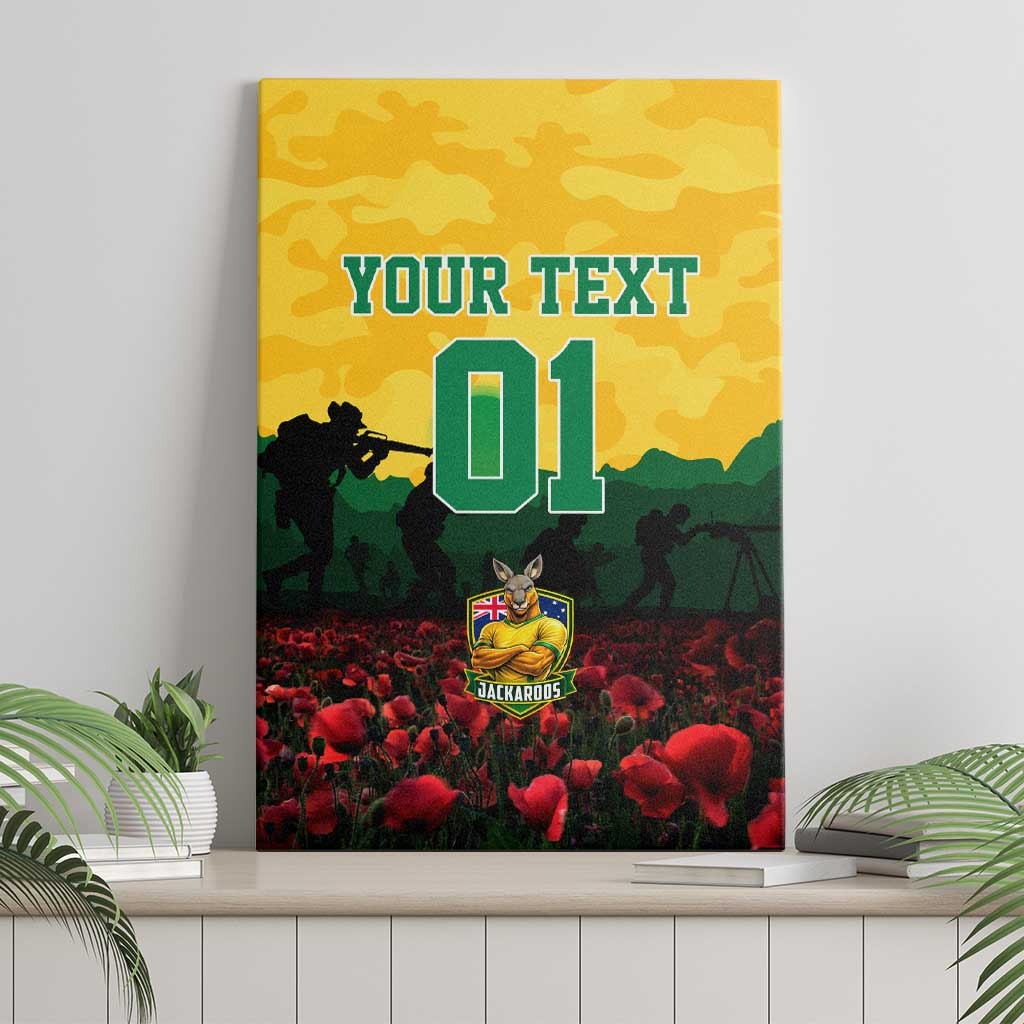 Personalized Australian Jackaroos ANZAC Canvas Wall Art Poppy Field Soldiers Silhouette Sunset Commemorative Design