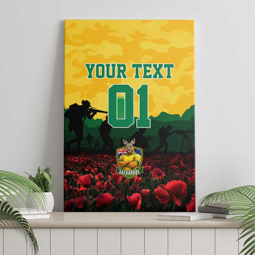 Personalized Australian Jackaroos ANZAC Canvas Wall Art Poppy Field Soldiers Silhouette Sunset Commemorative Design