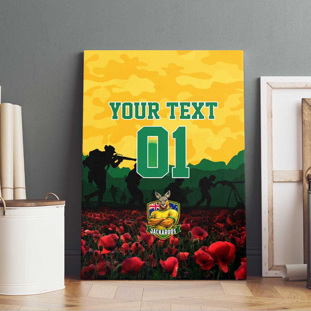 Personalized Australian Jackaroos ANZAC Canvas Wall Art Poppy Field Soldiers Silhouette Sunset Commemorative Design