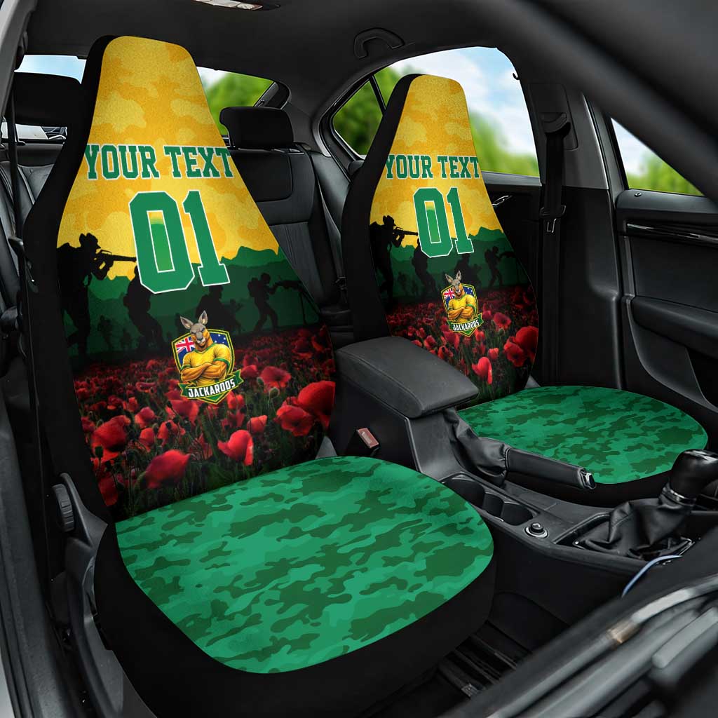Personalized Australian Jackaroos ANZAC Car Seat Cover Poppy Field Soldiers Silhouette Sunset Commemorative Design