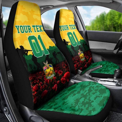 Personalized Australian Jackaroos ANZAC Car Seat Cover Poppy Field Soldiers Silhouette Sunset Commemorative Design