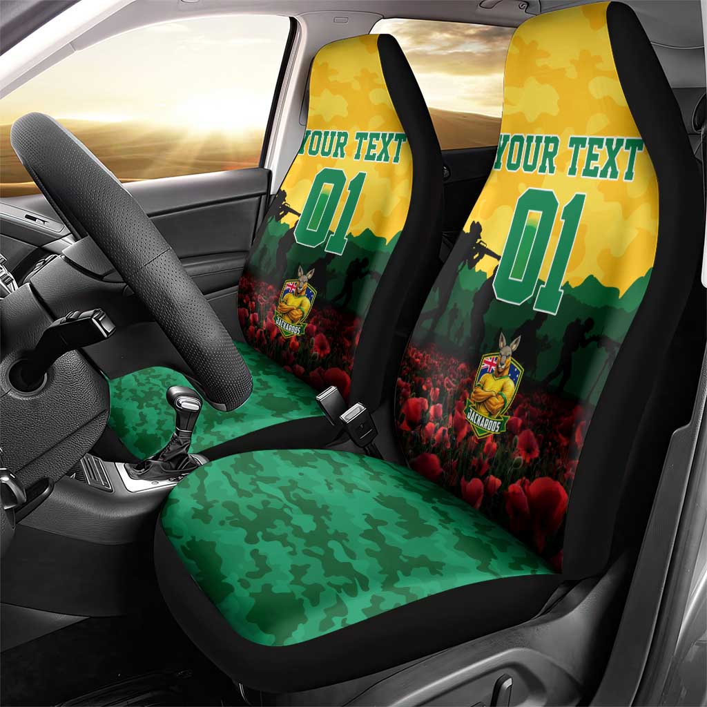 Personalized Australian Jackaroos ANZAC Car Seat Cover Poppy Field Soldiers Silhouette Sunset Commemorative Design