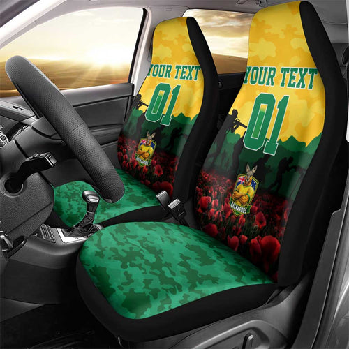 Personalized Australian Jackaroos ANZAC Car Seat Cover Poppy Field Soldiers Silhouette Sunset Commemorative Design