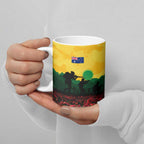 Personalized Australian Jackaroos ANZAC Ceramic Mug Poppy Field Soldiers Silhouette Sunset Commemorative Design