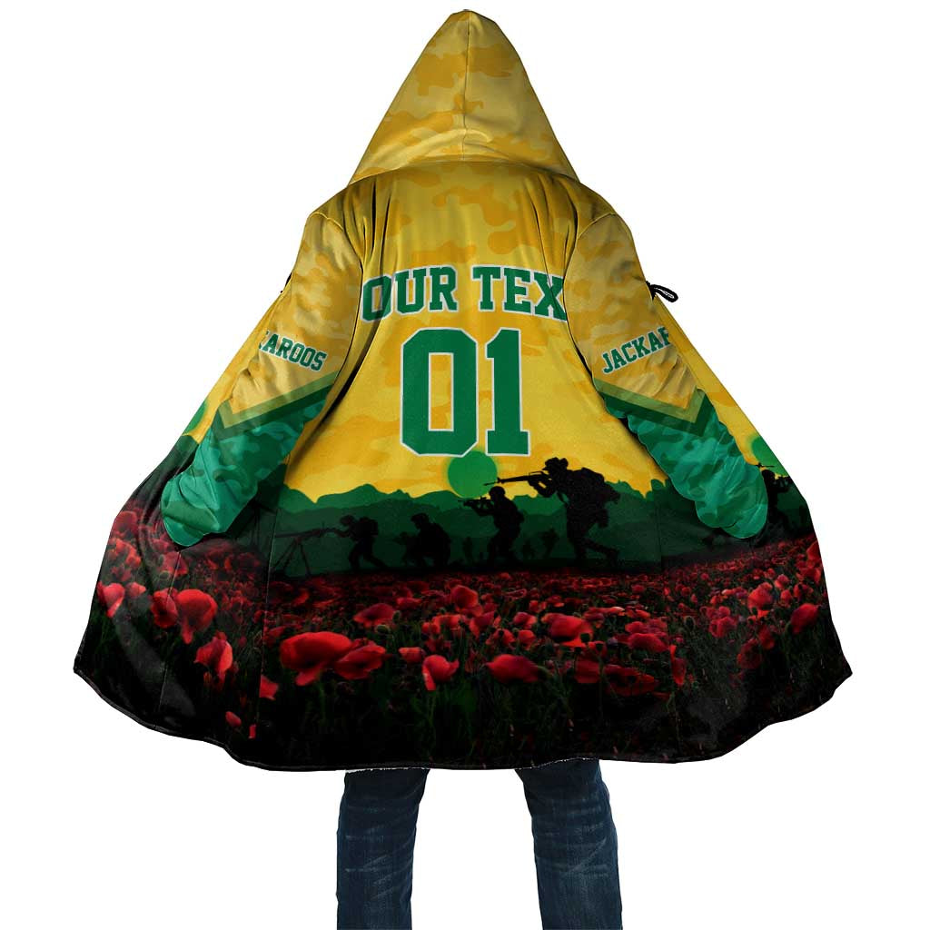 Personalized Australian Jackaroos ANZAC Cloak Poppy Field Soldiers Silhouette Sunset Commemorative Design