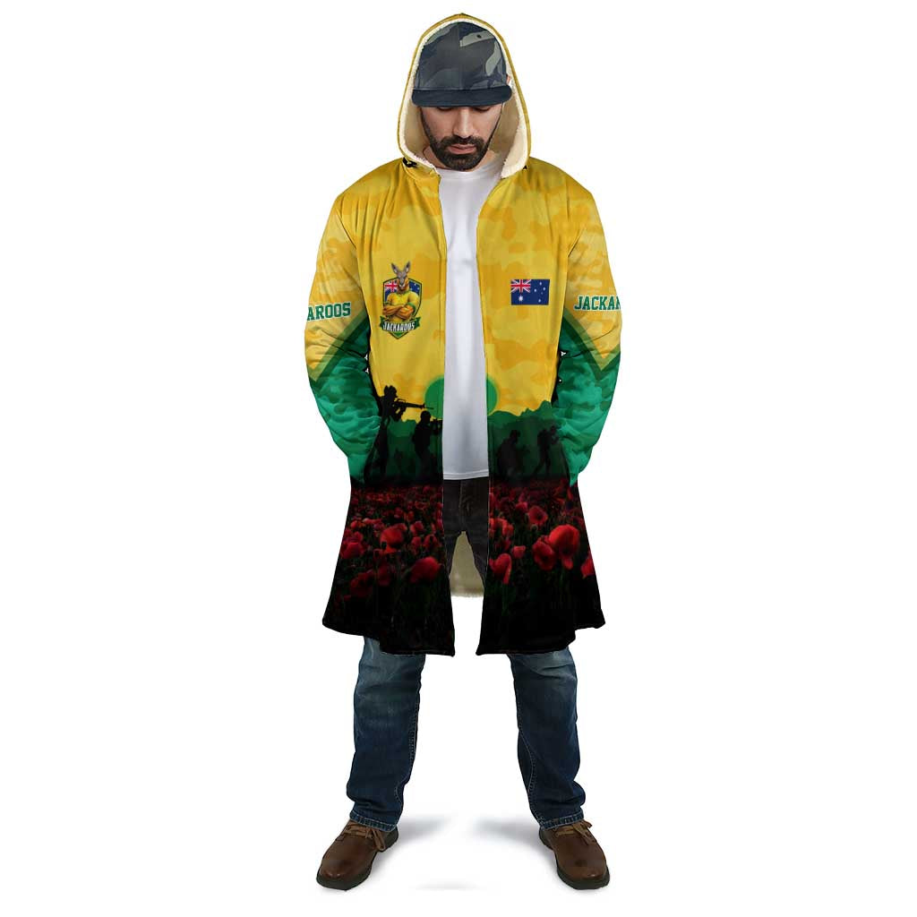 Personalized Australian Jackaroos ANZAC Cloak Poppy Field Soldiers Silhouette Sunset Commemorative Design