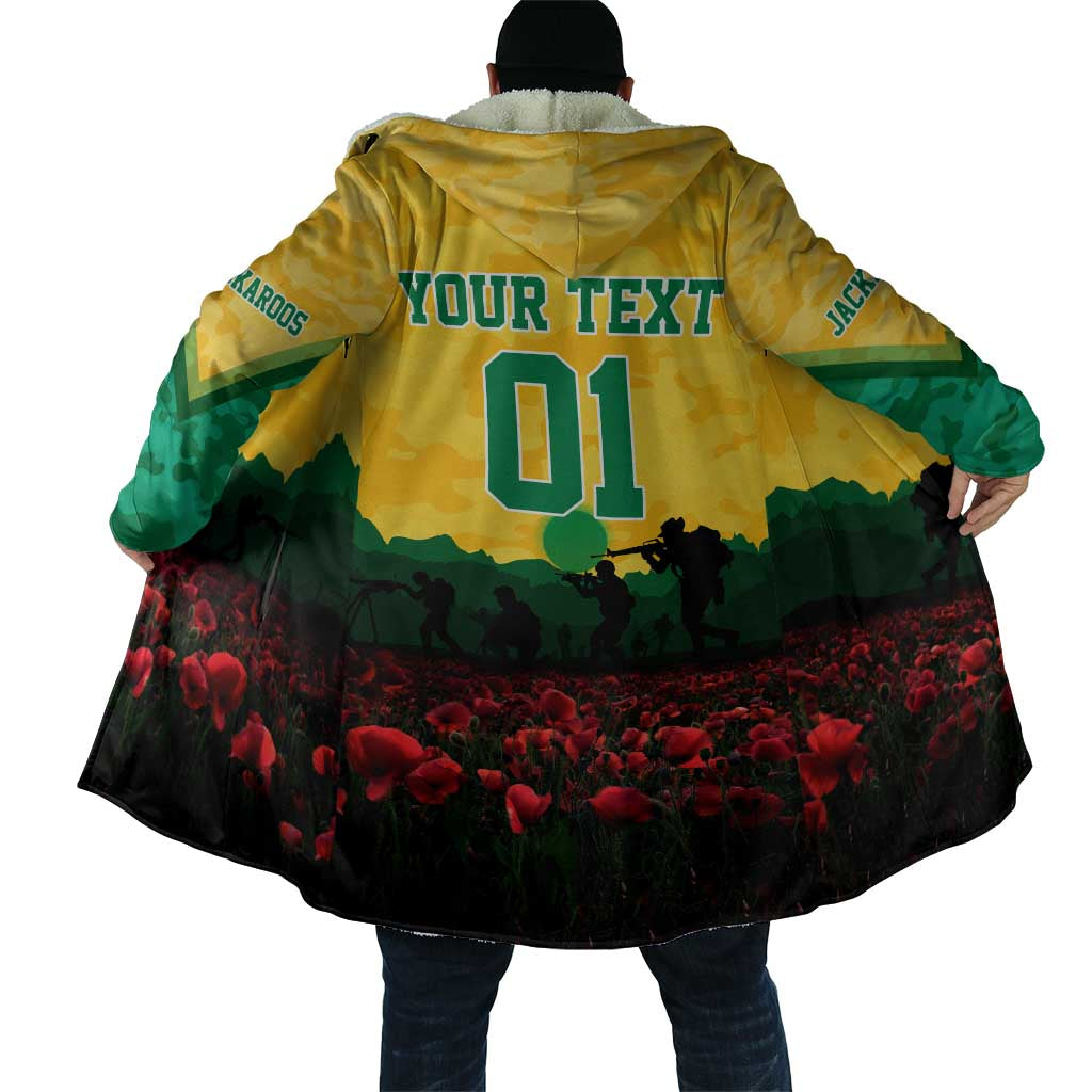 Personalized Australian Jackaroos ANZAC Cloak Poppy Field Soldiers Silhouette Sunset Commemorative Design