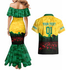 Personalized Australian Jackaroos ANZAC Couples Matching Mermaid Dress and Hawaiian Shirt Poppy Field Soldiers Silhouette Sunset Commemorative Design