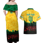 Personalized Australian Jackaroos ANZAC Couples Matching Off Shoulder Maxi Dress and Hawaiian Shirt Poppy Field Soldiers Silhouette Sunset Commemorative Design