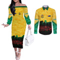 Personalized Australian Jackaroos ANZAC Couples Matching Off The Shoulder Long Sleeve Dress and Long Sleeve Button Shirt Poppy Field Soldiers Silhouette Sunset Commemorative Design