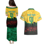 Personalized Australian Jackaroos ANZAC Couples Matching Puletasi and Hawaiian Shirt Poppy Field Soldiers Silhouette Sunset Commemorative Design