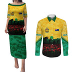 Personalized Australian Jackaroos ANZAC Couples Matching Puletasi and Long Sleeve Button Shirt Poppy Field Soldiers Silhouette Sunset Commemorative Design