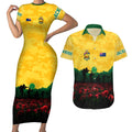 Personalized Australian Jackaroos ANZAC Couples Matching Short Sleeve Bodycon Dress and Hawaiian Shirt Poppy Field Soldiers Silhouette Sunset Commemorative Design