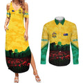 Personalized Australian Jackaroos ANZAC Couples Matching Summer Maxi Dress and Long Sleeve Button Shirt Poppy Field Soldiers Silhouette Sunset Commemorative Design