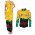 Personalized Australian Jackaroos ANZAC Couples Matching Tank Maxi Dress and Long Sleeve Button Shirt Poppy Field Soldiers Silhouette Sunset Commemorative Design