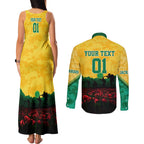 Personalized Australian Jackaroos ANZAC Couples Matching Tank Maxi Dress and Long Sleeve Button Shirt Poppy Field Soldiers Silhouette Sunset Commemorative Design