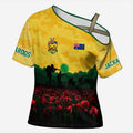 Personalized Australian Jackaroos ANZAC Cross Shoulder Shirt Poppy Field Soldiers Silhouette Sunset Commemorative Design