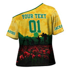 Personalized Australian Jackaroos ANZAC Cross Shoulder Shirt Poppy Field Soldiers Silhouette Sunset Commemorative Design