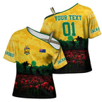 Personalized Australian Jackaroos ANZAC Cross Shoulder Shirt Poppy Field Soldiers Silhouette Sunset Commemorative Design
