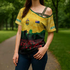 Personalized Australian Jackaroos ANZAC Cross Shoulder Shirt Poppy Field Soldiers Silhouette Sunset Commemorative Design