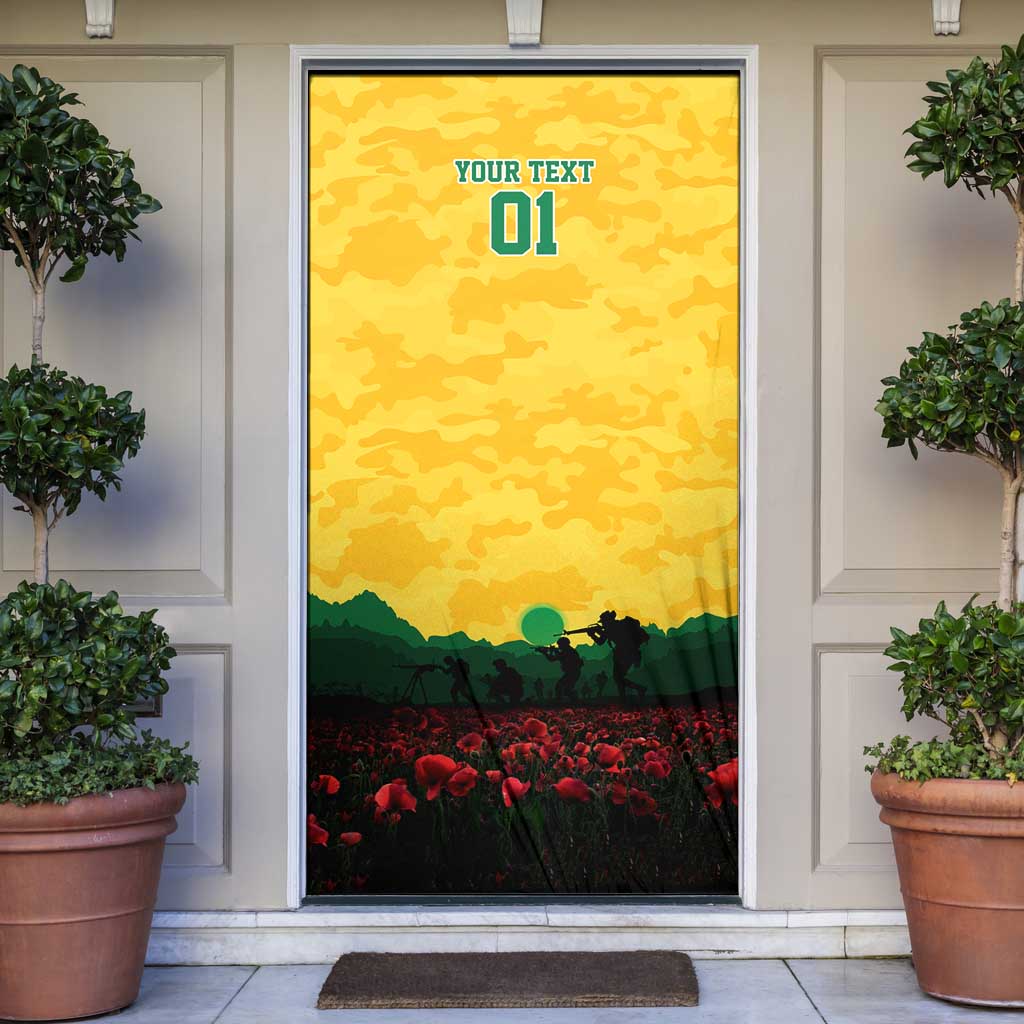 Personalized Australian Jackaroos ANZAC Door Cover Poppy Field Soldiers Silhouette Sunset Commemorative Design