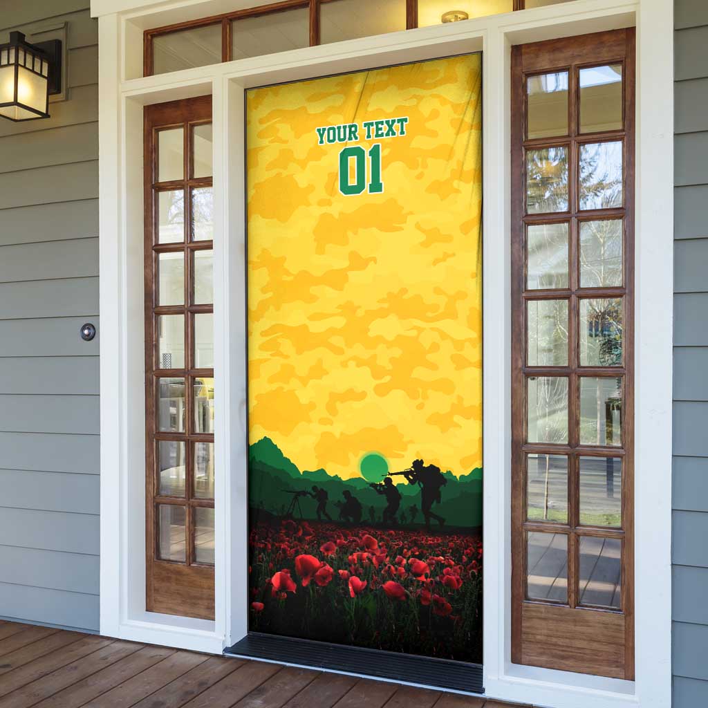Personalized Australian Jackaroos ANZAC Door Cover Poppy Field Soldiers Silhouette Sunset Commemorative Design