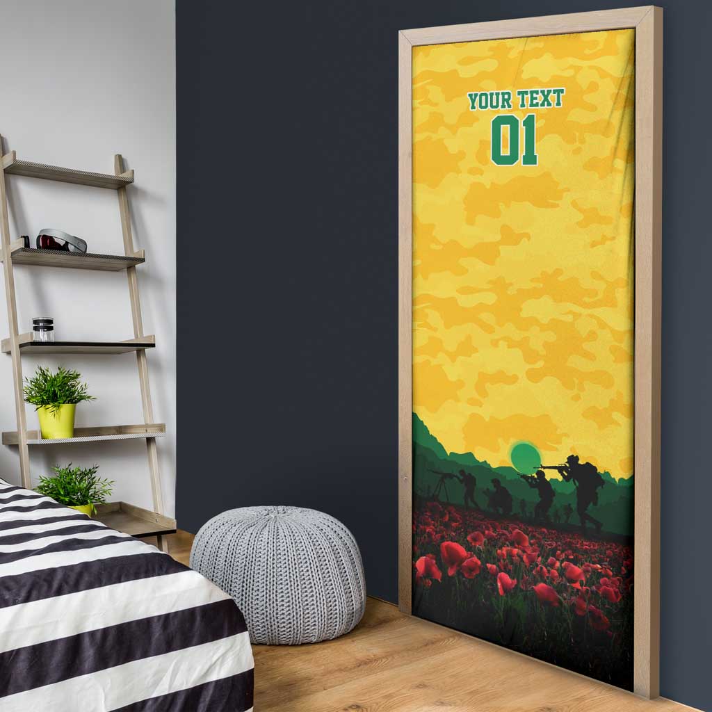 Personalized Australian Jackaroos ANZAC Door Cover Poppy Field Soldiers Silhouette Sunset Commemorative Design