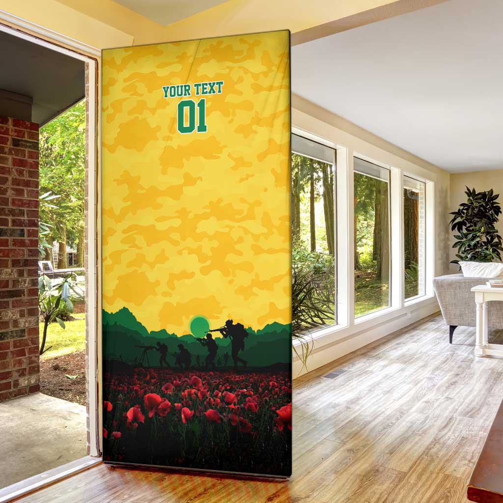 Personalized Australian Jackaroos ANZAC Door Cover Poppy Field Soldiers Silhouette Sunset Commemorative Design