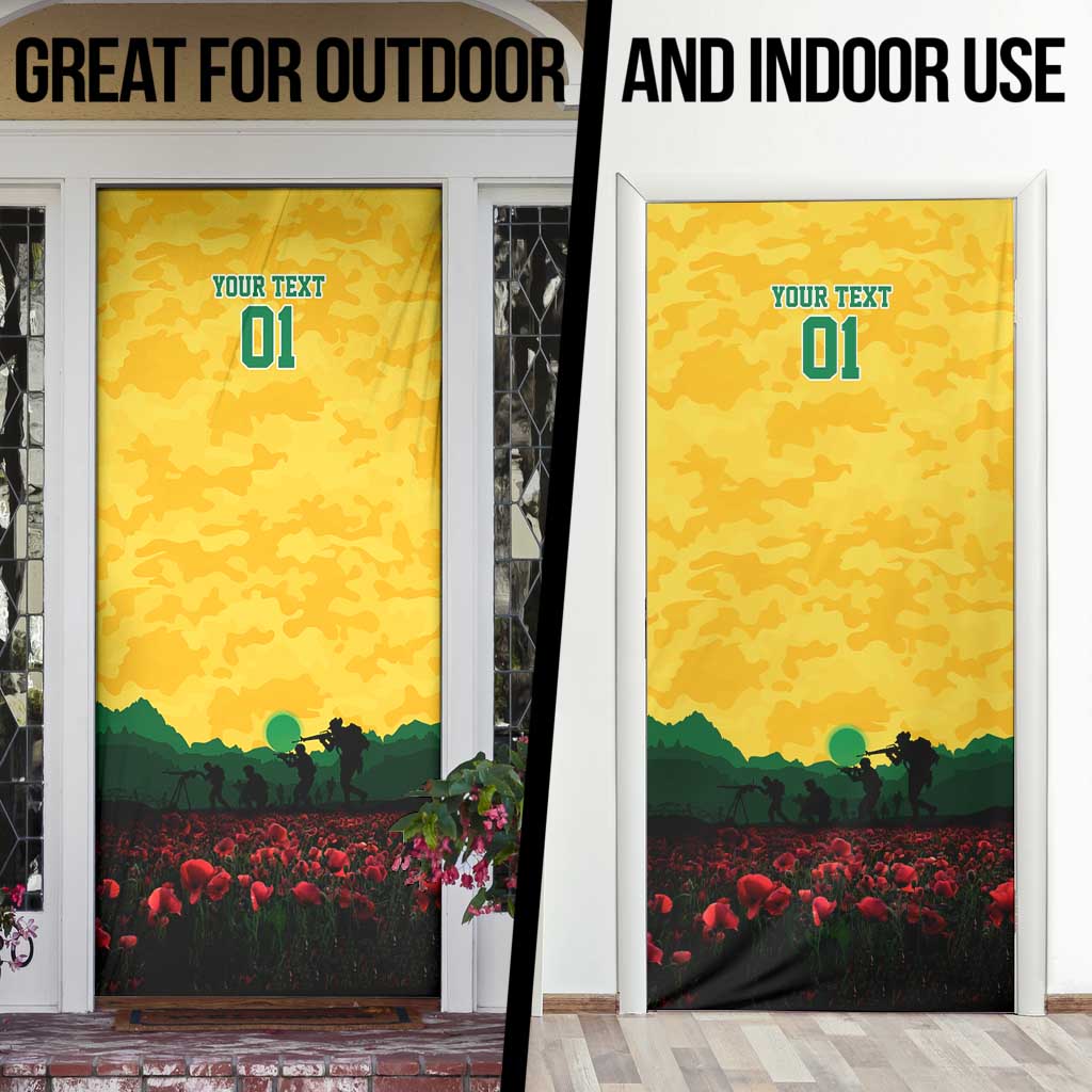 Personalized Australian Jackaroos ANZAC Door Cover Poppy Field Soldiers Silhouette Sunset Commemorative Design