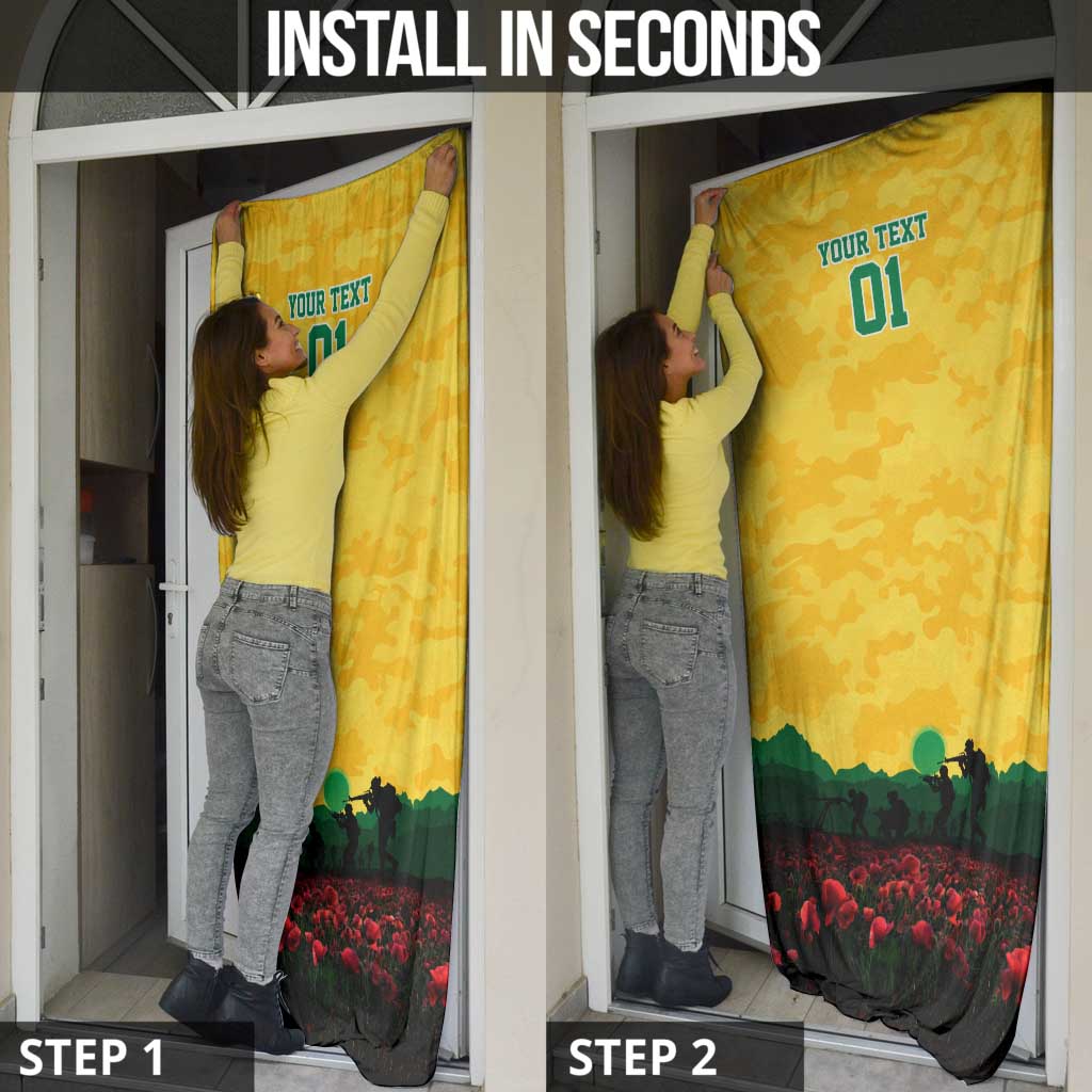 Personalized Australian Jackaroos ANZAC Door Cover Poppy Field Soldiers Silhouette Sunset Commemorative Design